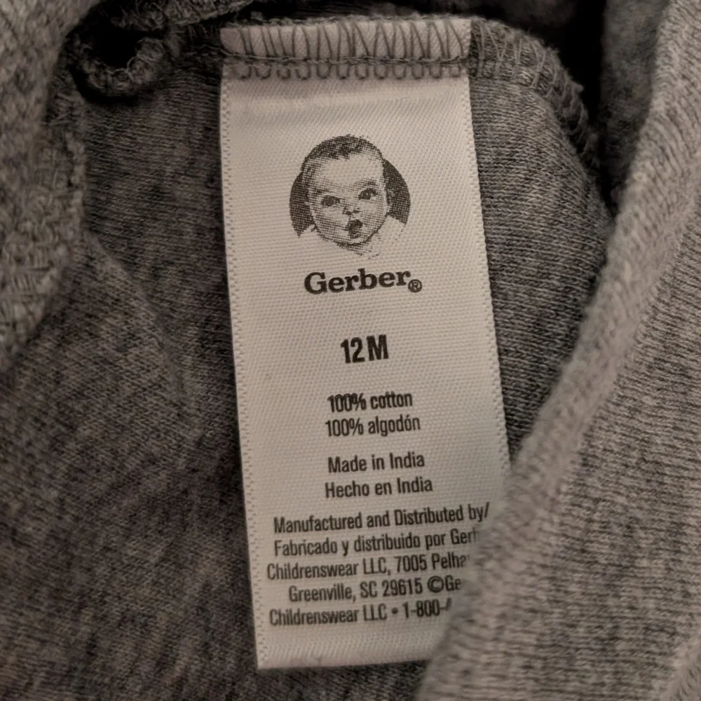 Gerber Soft Gray Baby Long Sleeve Onesie And Pants 12 Month